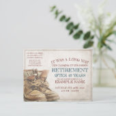 Ankündigung des Ruhestands mit alten Stiefeln (Stehend Vorderseite)