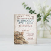 Ankündigung des Ruhestands mit alten Stiefeln (Stehend Vorderseite)