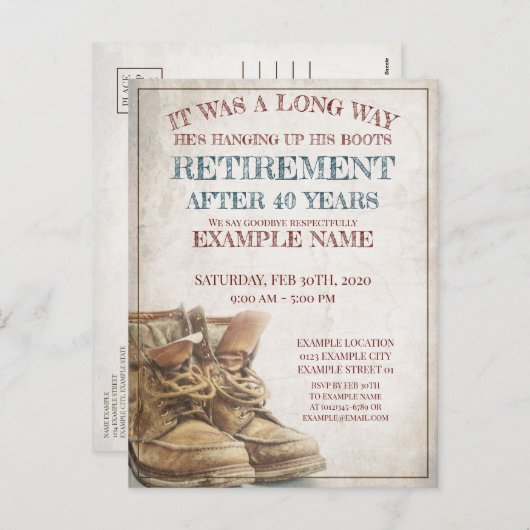 Ankündigung des Ruhestands mit alten Stiefeln (Vorne/Hinten)