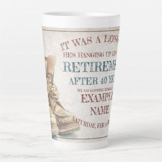 Ankündigung des Ruhestands mit alten Stiefeln V1.0 Milchtasse