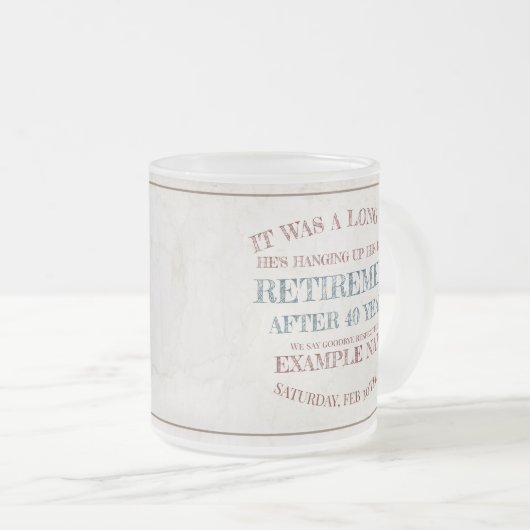 Ankündigung des Ruhestands mit alten Stiefeln V2.0 Mattglastasse (VorderseiteRechts)