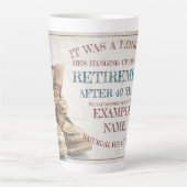 Ankündigung des Ruhestands mit alten Stiefeln V2.0 Milchtasse (Vorderseite)