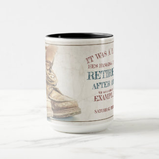 Ankündigung des Ruhestands mit alten Stiefeln V2.0 Tasse