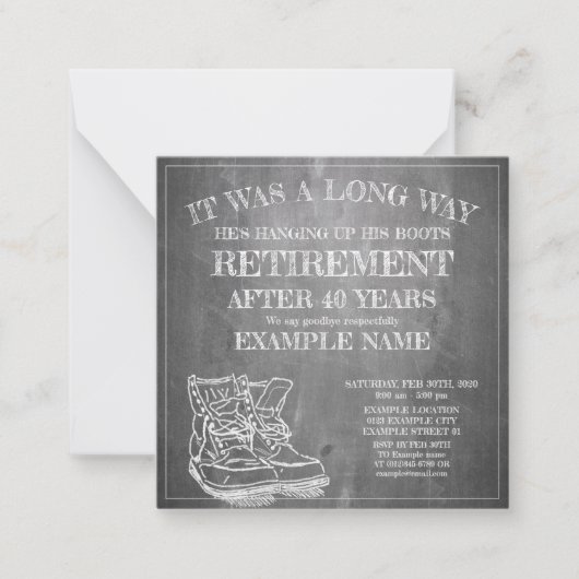 Ankündigung des Ruhestands mit alten Stiefeln V3.0 (Vorderseite)