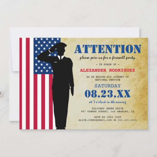 Ankündigung des rustikalen Soldaten über das Party (Vorderseite)