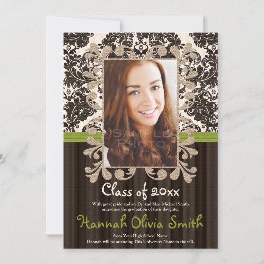 Ankündigung des Vintagen Olive-Lace-Frame-Abschlus (Vorderseite)