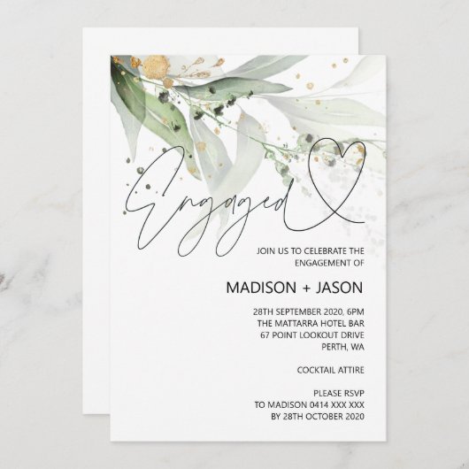 Ankündigung einer eleganten Eukalyptus-Engagement- (Vorne/Hinten)