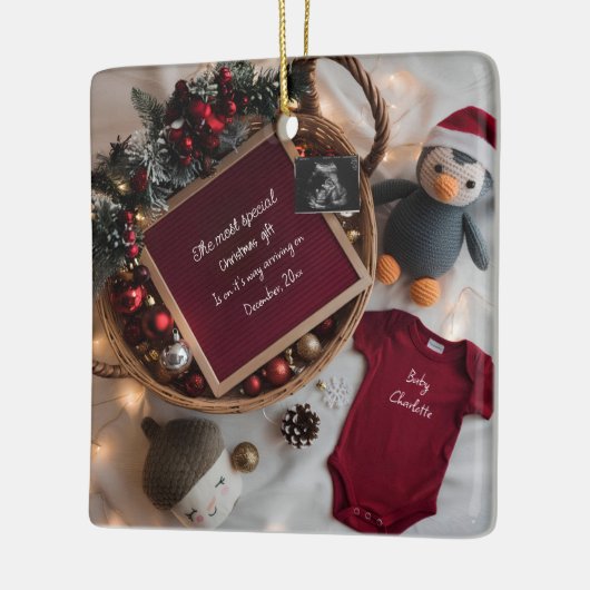 Ankündigung einer festlichen Weihnachtskorbschwang Keramikornament (Links)