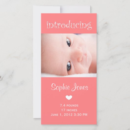 Ankündigung einer Fotokarte für ein pinkfarbenes M (Vorderseite)