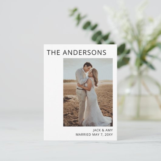 Ankündigung einer Hochzeit im eleganten Minmalist- Postkarte (Stehend Vorderseite)