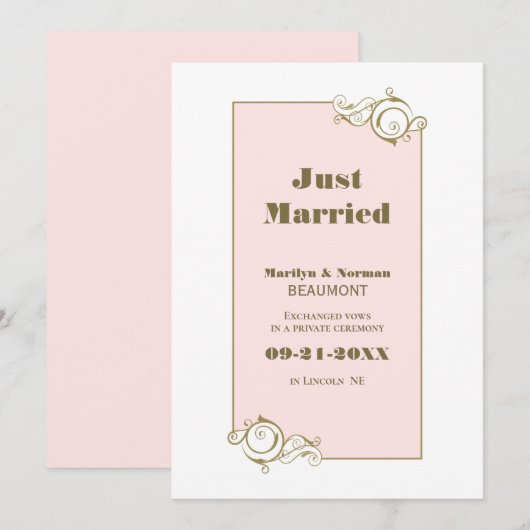 Ankündigung einer Hochzeitsfeier mit Goldrahmen (Vorne/Hinten)