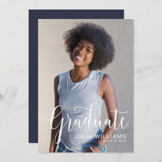 Ankündigung einer hübschen Cursive Foto Graduation (Vorne/Hinten)