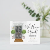 Ankündigung einer neuen Adresse für die schwarze W Postkarte (Stehend Vorderseite)