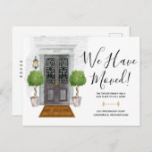 Ankündigung einer neuen Adresse für die schwarze W Postkarte (Vorne/Hinten)