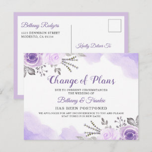 Ankündigung einer Planänderung Chic Lila Floral Postkarte