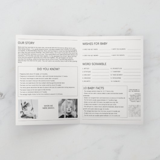 Ankündigung einer Schwangerschaft im Zeitungsstil (Innenseite)