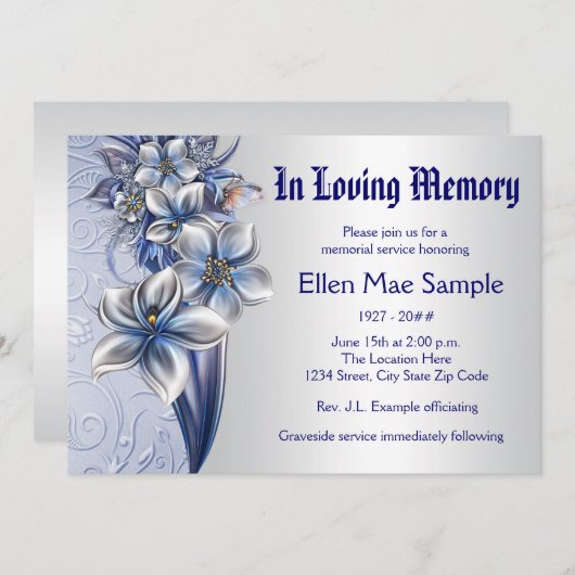 Ankündigung eines eleganten Blue Memorial Service (Vorne/Hinten)