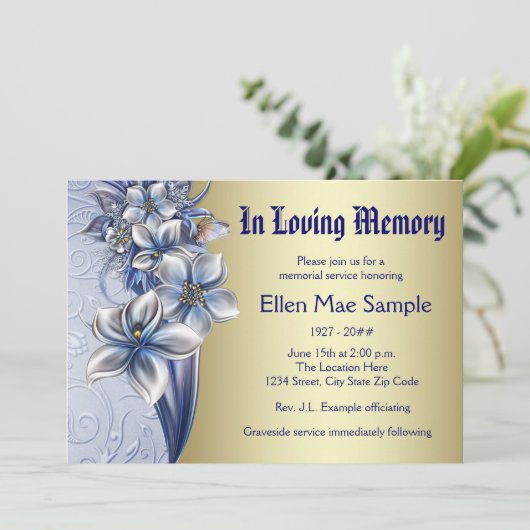 Ankündigung eines eleganten Blue Memorial Service (Stehend Vorderseite)