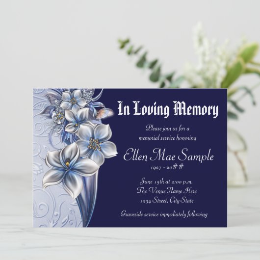 Ankündigung eines eleganten Blue Memorial Service (Stehend Vorderseite)