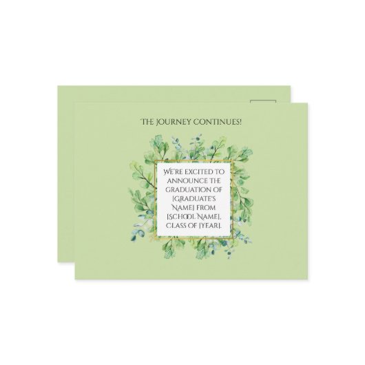 Ankündigung eines eleganten botanischen Abschlusse Postkarte (Vorderseite/Rückseite Beispiel)