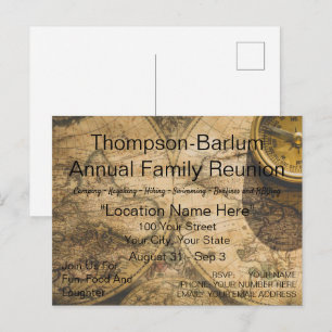 Ankündigung eines Familientreffens mit Vintage-Kar Postkarte