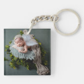 Ankündigung eines Fotos über die Geburtsstunde von Schlüsselanhänger (Rückseite)