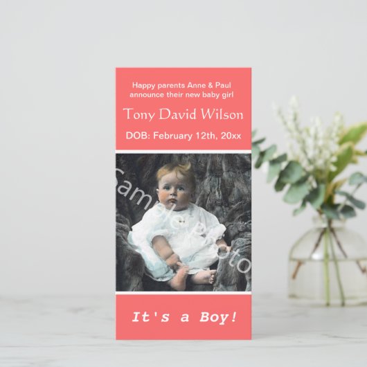 Ankündigung eines Fotos zur Geburt eines Kindes. F (Stehend Vorderseite)