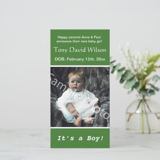 Ankündigung eines Fotos zur Geburt eines Kindes. F (Stehend Vorderseite)