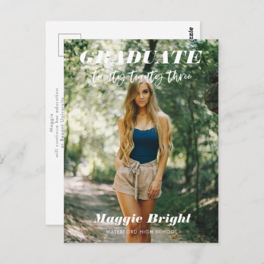 Ankündigung eines Hochschulabsolventen 2023 in ein Postkarte (Vorne/Hinten)