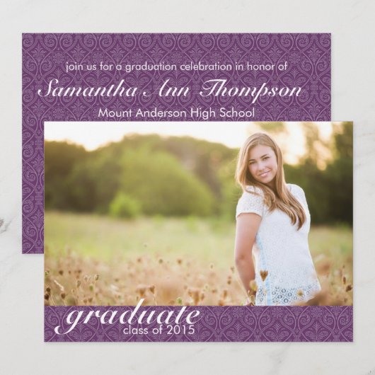 Ankündigung eines Lila Abschlusses - einladen (Vorne/Hinten)