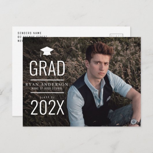 Ankündigung eines modernen High School Abschlusses Postkarte (Vorne/Hinten)