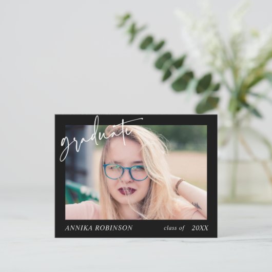 Ankündigung eines modernen Script-Abschlusses in B Postkarte (Stehend Vorderseite)