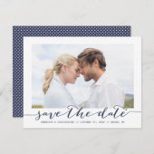 Ankündigung eines Navy-Script-Foto- Save the Date (Vorne/Hinten)