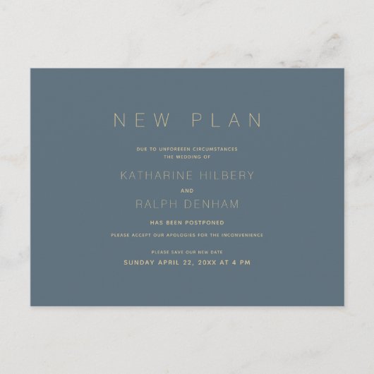 Ankündigung eines neuen Navy Blue Wedding-Plans Postkarte (Vorderseite)