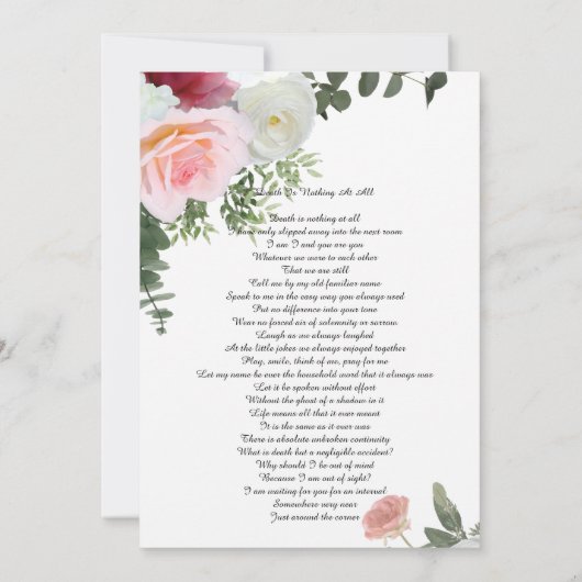 Ankündigung/Einladung zur Beerdigung von Rosen Einladung (Rückseite)