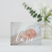 Ankündigung Ihrer Baby Foto Script Liebe Postkarte (Stehend Vorderseite)