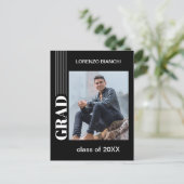 Ankündigung Minimalistischer Schwarz-Weiß-Abschlus Postkarte (Stehend Vorderseite)