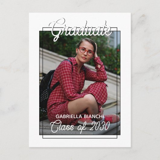 Ankündigung Minimalistischer Schwarz-Weiß-Abschlus Postkarte (Vorderseite)