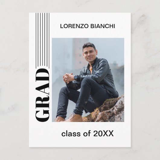 Ankündigung Minimalistischer Schwarz-Weiß-Abschlus Postkarte (Vorderseite)