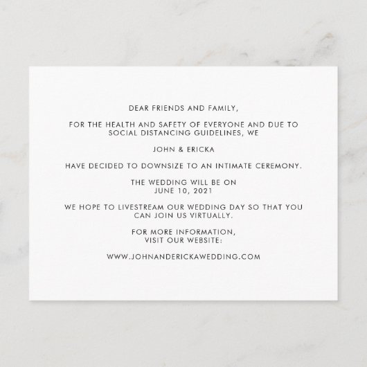 Ankündigung moderner Foto Micro Wedding (Rückseite)