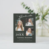 Ankündigung moderner Script Dark Green Graduate Postkarte (Stehend Vorderseite)