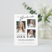 Ankündigung moderner Skripte White Graduate Postkarte (Stehend Vorderseite)