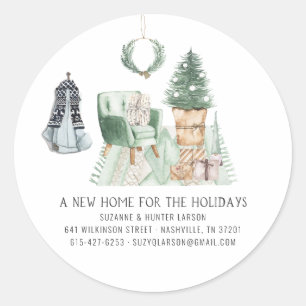 Ankündigung   Neue Zuhause für Feiertage Runder Aufkleber