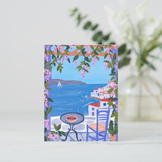 ANKÜNDIGUNG Neue Zuhause Island Terrasse Griechisc Postkarte (Stehend Vorderseite)
