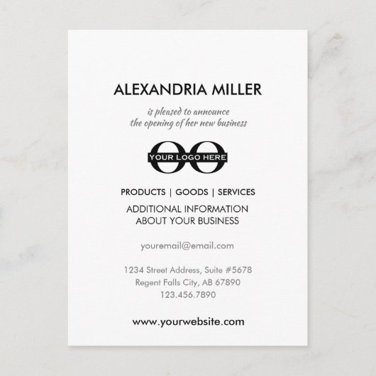 Ankündigung neuer Unternehmen Postkarte (Vorderseite)