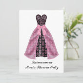 Ankündigung Quinceanera Black Damask (Stehend Vorderseite)