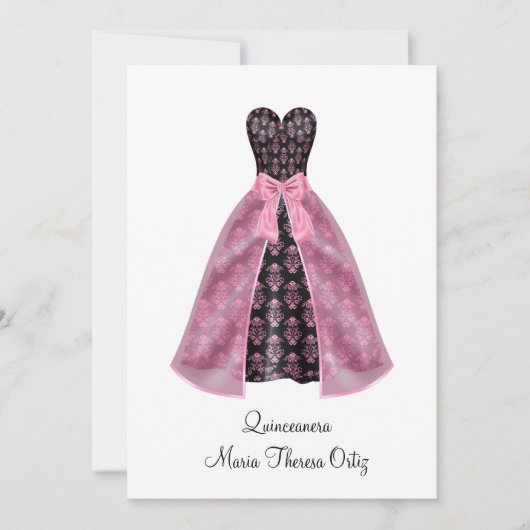 Ankündigung Quinceanera Pink Damask 15. Party (Vorderseite)