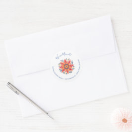Ankündigung über den Floral Sunburst Moving Runder Aufkleber