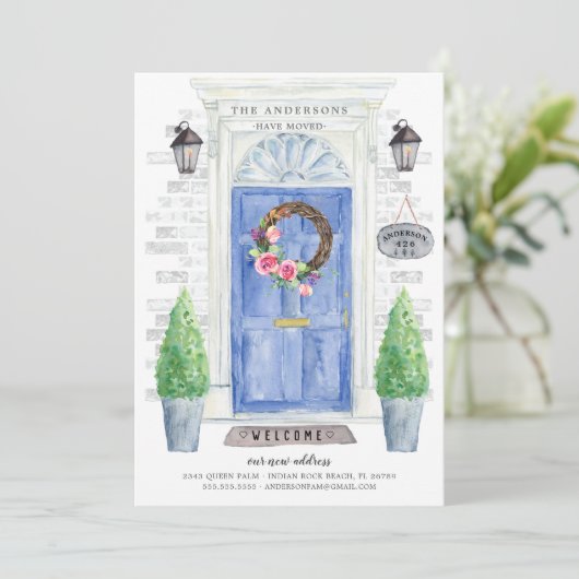 Ankündigung über den Umzug der blauen Vordertür (Stehend Vorderseite)
