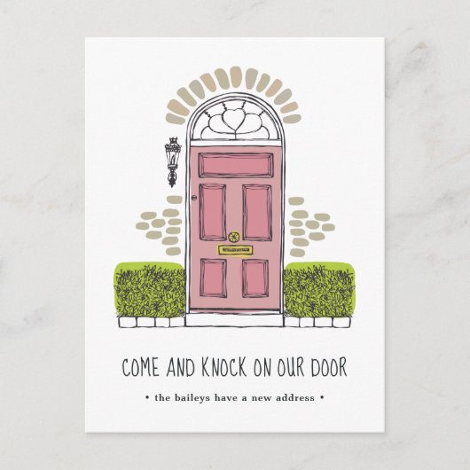 Ankündigung über die Anfahrt der rosa Tür Postkart (Vorderseite)